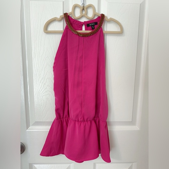 XOXO Fuchsia Halter Top with Black And Gold Lace - Picture 7 of 9